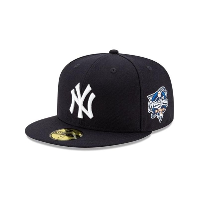 Blue New York Yankees Hat - New Era MLB World Series Side Patch 59FIFTY Fitted Caps USA8531976